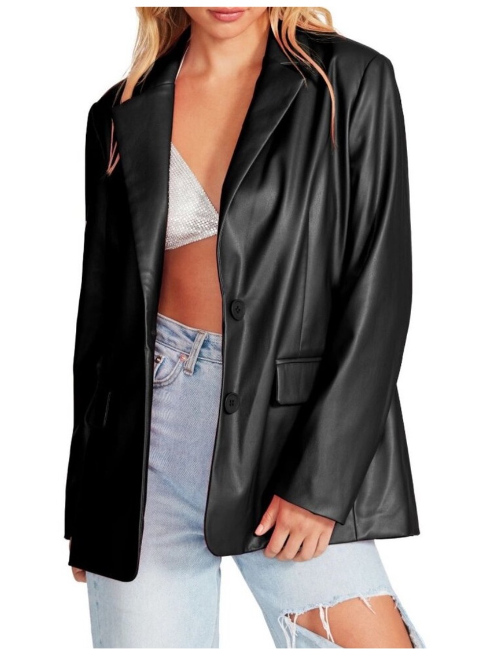 Steve Madden Black Faux Leather Blazer Jacket